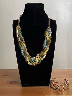 Braided statement, necklace signed, paired with cuff bracelet read description